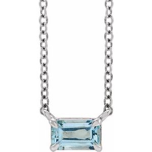 14K White Natural Aquamarine 18" Necklace