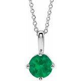 14K White 4 mm Lab-Grown Emerald Solitaire 16-18" Necklace