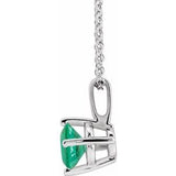 14K White 4 mm Lab-Grown Emerald Solitaire 16-18" Necklace