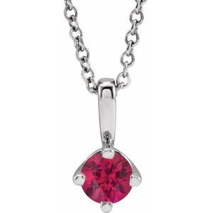14K White 4 mm Lab-Grown Ruby Solitaire 16-18" Necklace