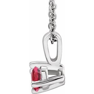 14K White 4 mm Lab-Grown Ruby Solitaire 16-18" Necklace