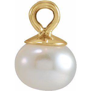 14K Yellow Cultured White Freshwater Pearl Hoop Dangle