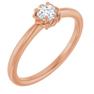 14K Rose Natural White Sapphire Solitaire Rope Ring
