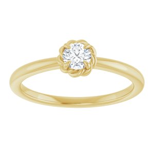 14K Yellow Natural White Sapphire Solitaire Rope Ring