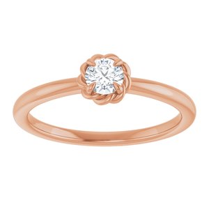 14K Rose Natural White Sapphire Solitaire Rope Ring