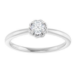 14K White Natural White Sapphire Solitaire Rope Ring