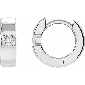 14K White 1/4 CTW Natural Diamond 12 mm Hinged Huggie Hoop Earrings