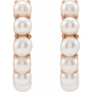 14K Rose Cultured White Freshwater Pearl 15.5 mm Huggie Hoop Earrings