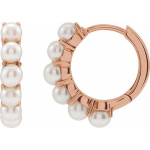 14K Rose Cultured White Freshwater Pearl 15.5 mm Huggie Hoop Earrings