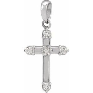 14K White .07 CTW Natural Diamond Cross Pendant