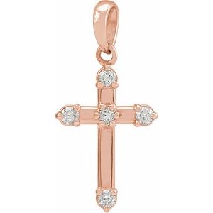 14K Rose .07 CTW Natural Diamond Cross Pendant