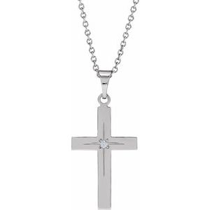 14K White .01 CT Natural Diamond Cross 18" Necklace