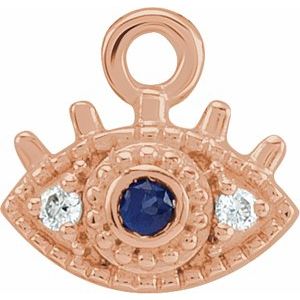 14K Rose Petite Pavé™ Natural Blue Sapphire & .01 CTW Natural Diamond Evil Eye Dangle