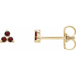 14K Yellow Natural Mozambique Garnet Three Stone Earrings