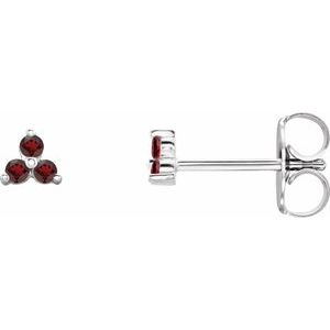 14K White Natural Mozambique Three Stone Earrings