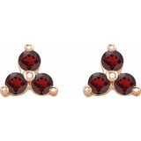 14K Rose Natural Mozambique Three Stone Earrings