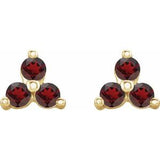 14K Yellow Natural Mozambique Garnet Three Stone Earrings