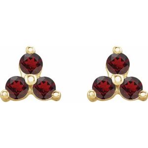 14K Yellow Natural Mozambique Garnet Three Stone Earrings