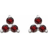 14K White Natural Mozambique Three Stone Earrings