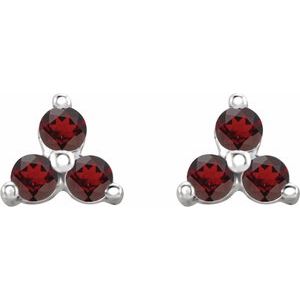 14K White Natural Mozambique Three Stone Earrings