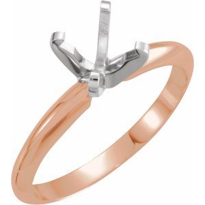 14K Rose/White 6.6-7.2 mm Round Pre-Notched Lightweight 4-Prong Solitaire Engagement Ring Mounting