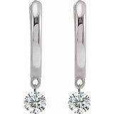 14K White 1/3 CTW Drilled Natural Diamond Hinged Hoop Earrings