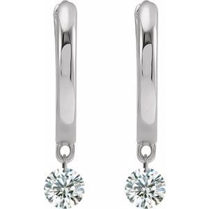 14K White 1/3 CTW Drilled Natural Diamond Hinged Hoop Earrings