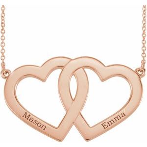 14K Rose Engravable Famly Heart 18" Necklace