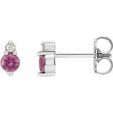 14K White Natural Pink Sapphire & .03 CTW Natural Diamond Earrings