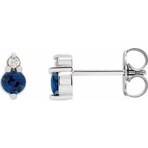 Platinum Natural Blue Sapphire & .03 CTW Natural Diamond Earrings
