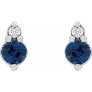Sterling Silver Natural Blue Sapphire & .03 CTW Natural Diamond Earrings