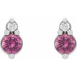14K White Natural Pink Sapphire & .03 CTW Natural Diamond Earrings