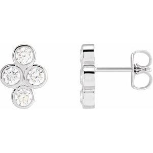 14K White 3/4 CTW Natural Diamond Bezel-Set Cluster Earrings