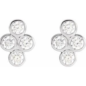 14K White 3/4 CTW Natural Diamond Bezel-Set Cluster Earrings