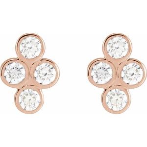 14K Rose 3/4 CTW Natural Diamond Bezel-Set Cluster Earrings