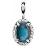 14K White Natural London Blue Topaz & .04 CTW Natural Diamond Halo-Style Pendant