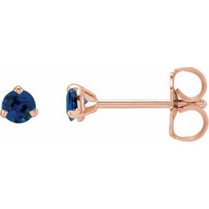 14K Rose 3 mm Natural Blue Sapphire Earrings