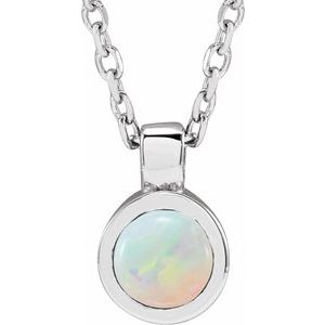 14K White Natural White Opal Bezel-Set 16-18" Necklace