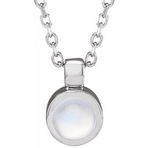 14K White Natural Rainbow Moonstone Bezel-Set 16-18" Necklace