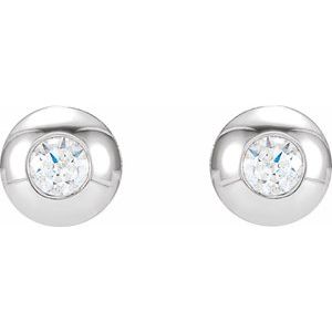 14K White 1/8 CTW Natural Diamond Domed Bezel-Set Earrings