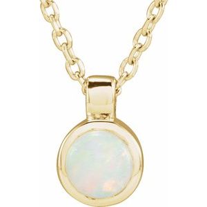 14K Yellow Natural White Opal Bezel-Set 16-18" Necklace