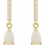 14K Yellow Natural White Opal & .08 CTW Natural Diamond Earrings
