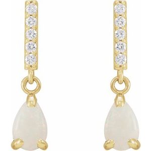 14K Yellow Natural White Opal & .08 CTW Natural Diamond Earrings