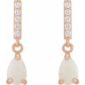 14K Rose Natural White Opal & .08 CTW Natural Diamond Earrings