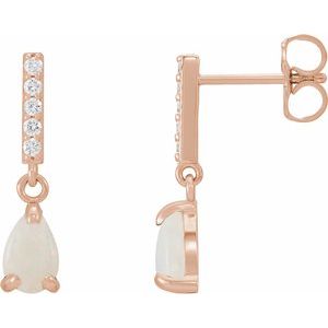 14K Rose Natural White Opal & .08 CTW Natural Diamond Earrings