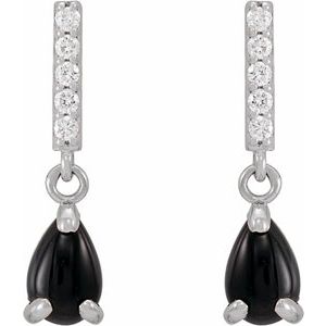 Platinum Natural Black Onyx & .08 CTW Natural Diamond Earrings
