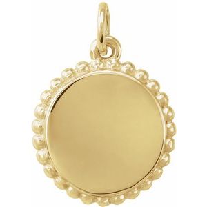 14K Yellow Engravable Beaded Disc Charm/Pendant