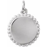 14K White Engravable Beaded Disc Charm/Pendant
