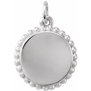 Sterling Silver Engravable Beaded Disc Charm/Pendant