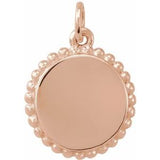 14K Rose Engravable Beaded Disc Charm/Pendant